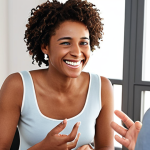 **

A person happily receiving advice and feedback, representing personal and professional growth. A bright and welcoming atmosphere.

**