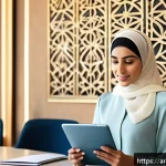 Home 19 효과적인 피드백 요청 방법 - A modern office setting in a Middle Eastern corporate environment, featuring a diverse group of Arab...