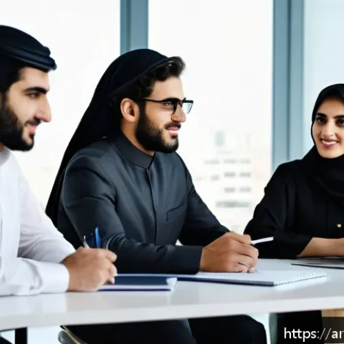 Home 17 효과적인 피드백 확인 방법 - A modern office scene featuring a diverse group of Arab professionals engaged in a constructive feed...
